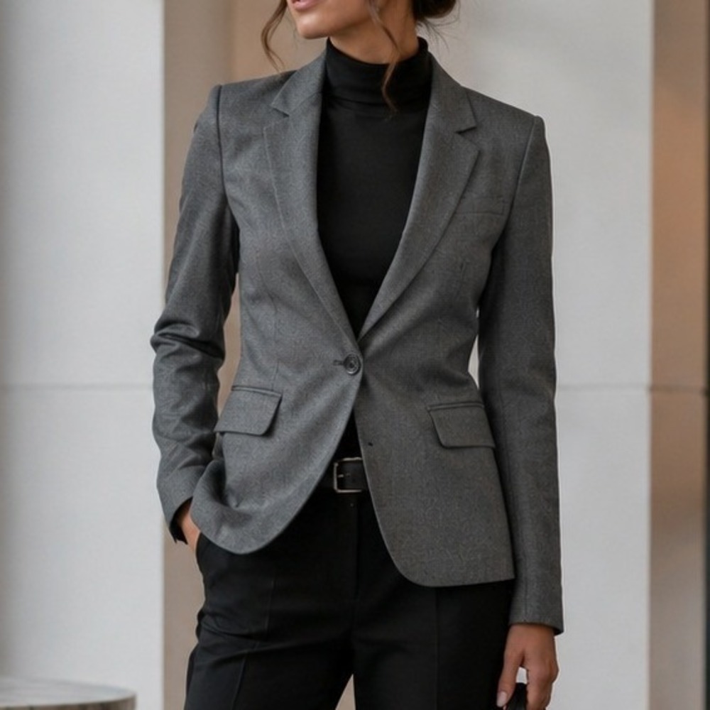 Zara Basic Womens XS Gray Fitted One Button Blazer Career Office Jacket Corpcore